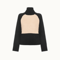 Blusão De Tricot Pull Bicolor Com Gola Alta