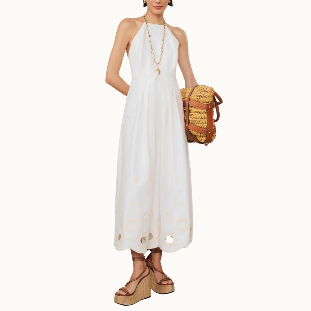 VESTIDO DE ALGODÃO MIDI COM BORDADO NA BARRA