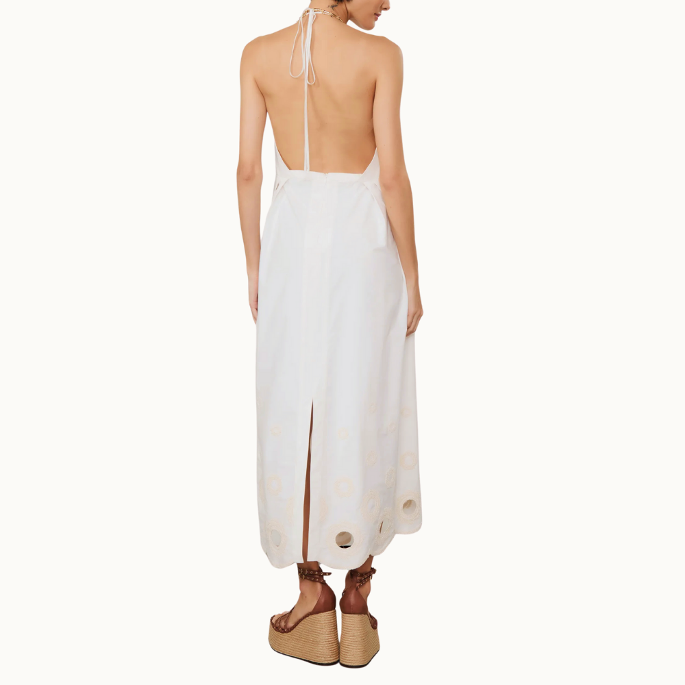 VESTIDO DE ALGODÃO MIDI COM BORDADO NA BARRA