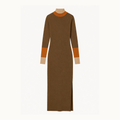 Vestido De Tricot Midi Detalhe Listra Larga Punho e Gola