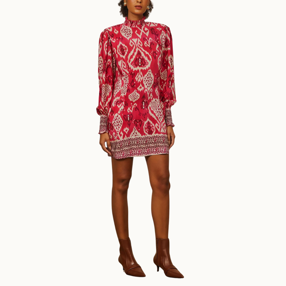 VESTIDO DE SEDA CURTO MANGA LONGA