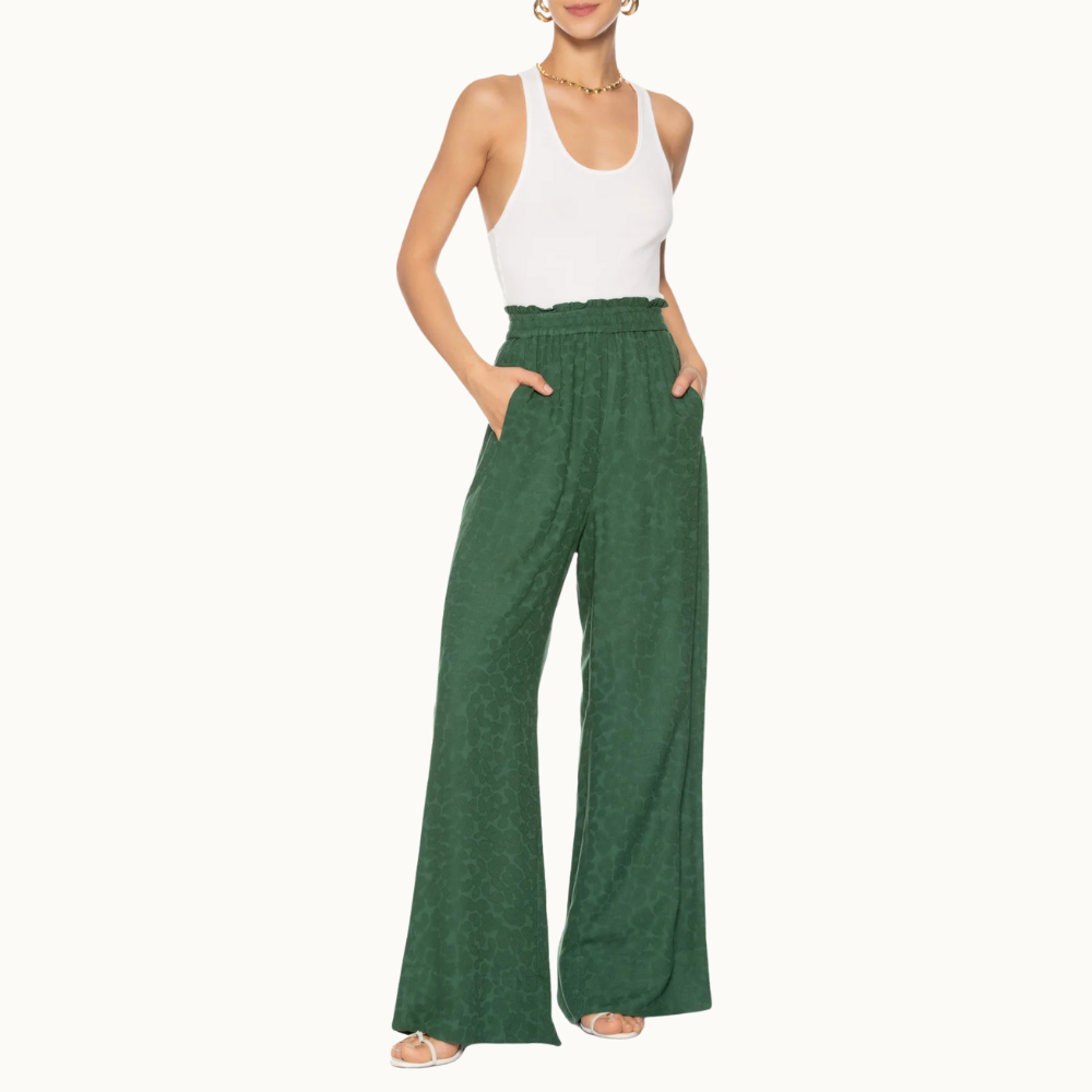 CALCA AMPLA JACQUARD ONCA VERDE