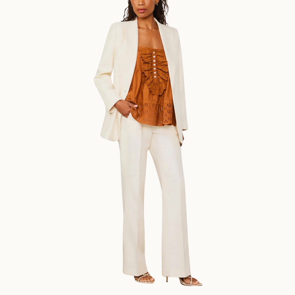 Calça Reta De Algodão Com Linho Bege