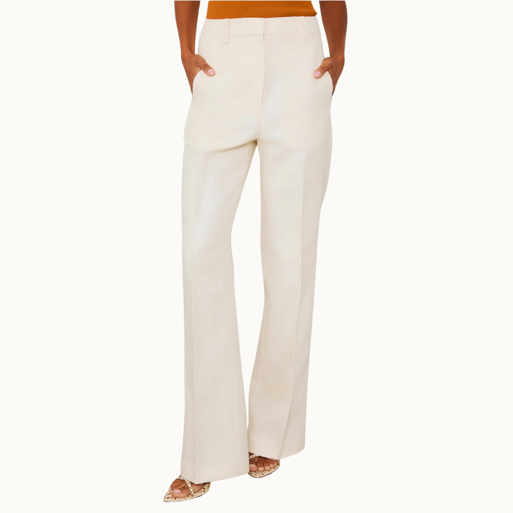 Calça Reta De Algodão Com Linho Bege