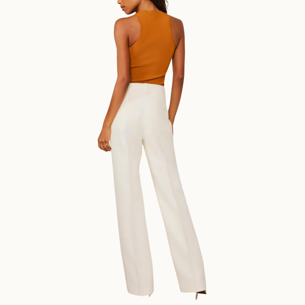 Calça Reta De Algodão Com Linho Bege