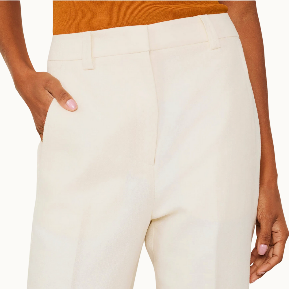 Calça Reta De Algodão Com Linho Bege