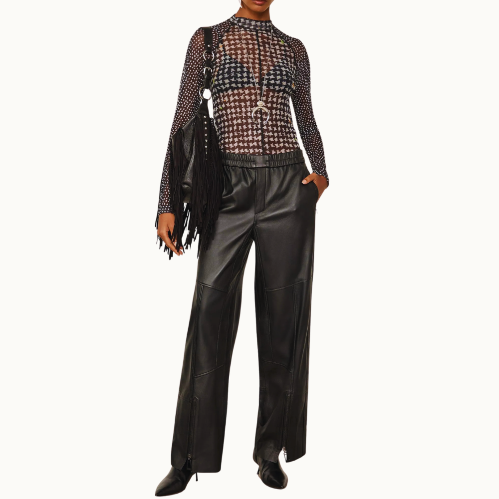 BLUSA DE TULE GOLA ALTA PIED DE POULE