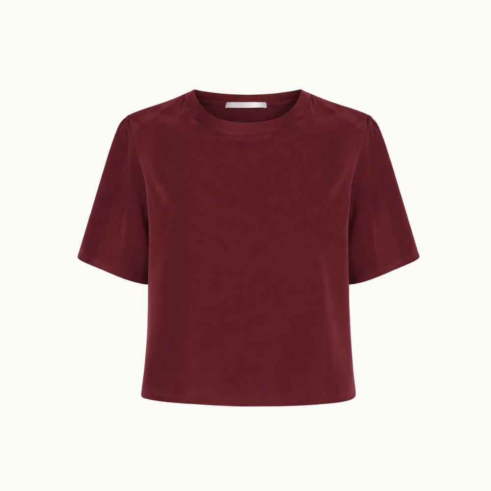 T-Shirt De Seda Bege Pret Gola Rib