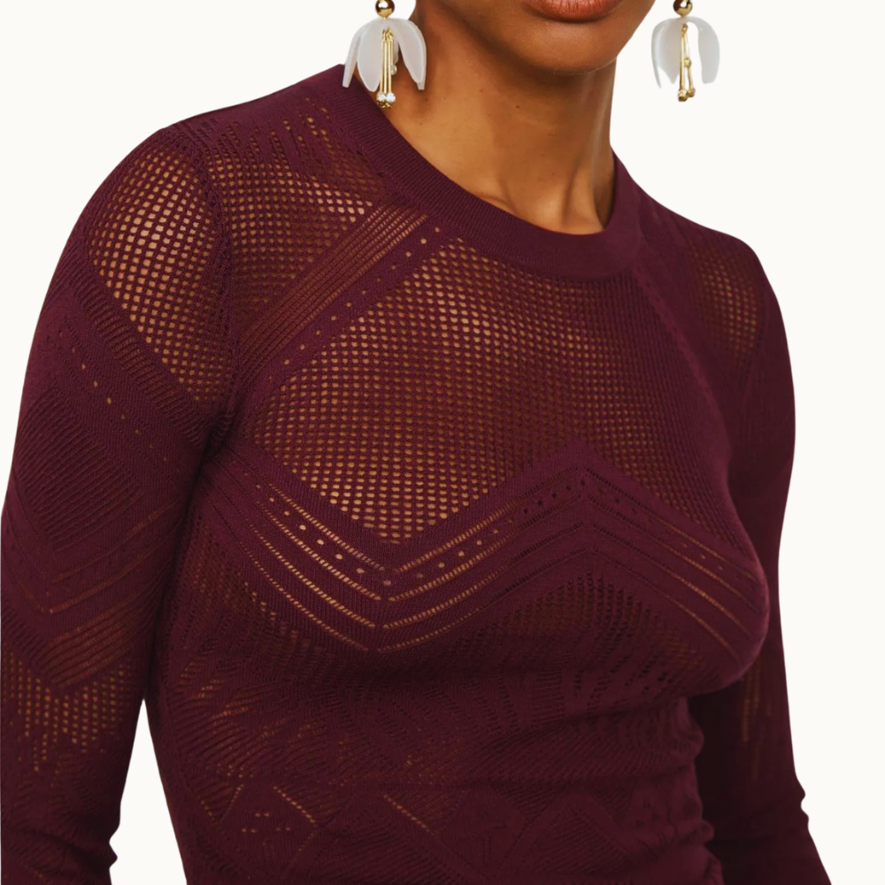 BLUSA DE TRICOT MANGA LONGA COM TRANSPARÊNCIA RENDADA