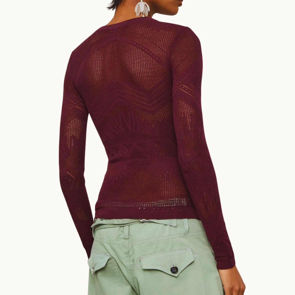BLUSA DE TRICOT MANGA LONGA COM TRANSPARÊNCIA RENDADA