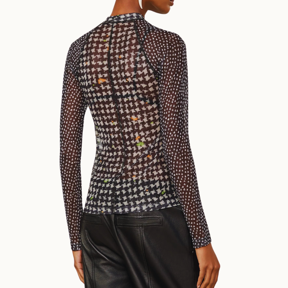 BLUSA DE TULE GOLA ALTA PIED DE POULE