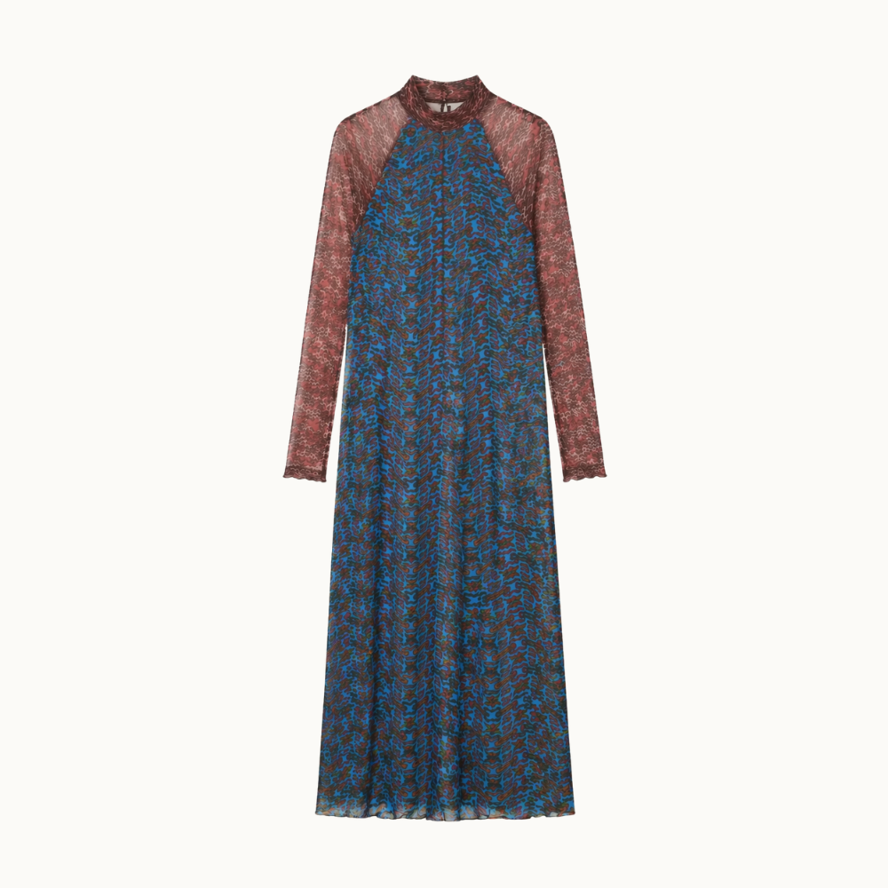 VESTIDO DE TULE DUPLO GOLA ALTA TIGRE