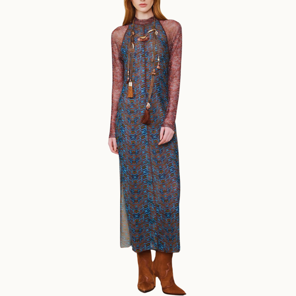 VESTIDO DE TULE DUPLO GOLA ALTA TIGRE