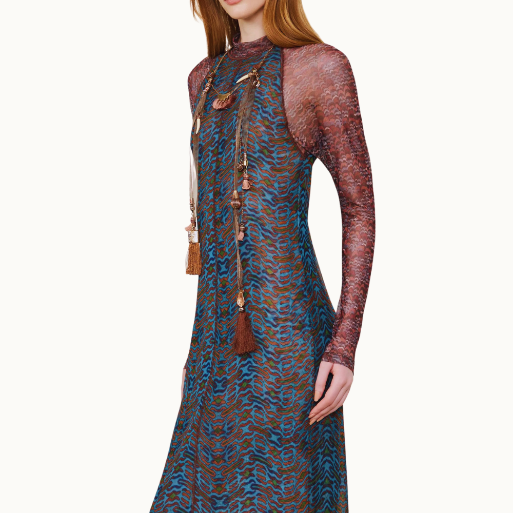 VESTIDO DE TULE DUPLO GOLA ALTA TIGRE