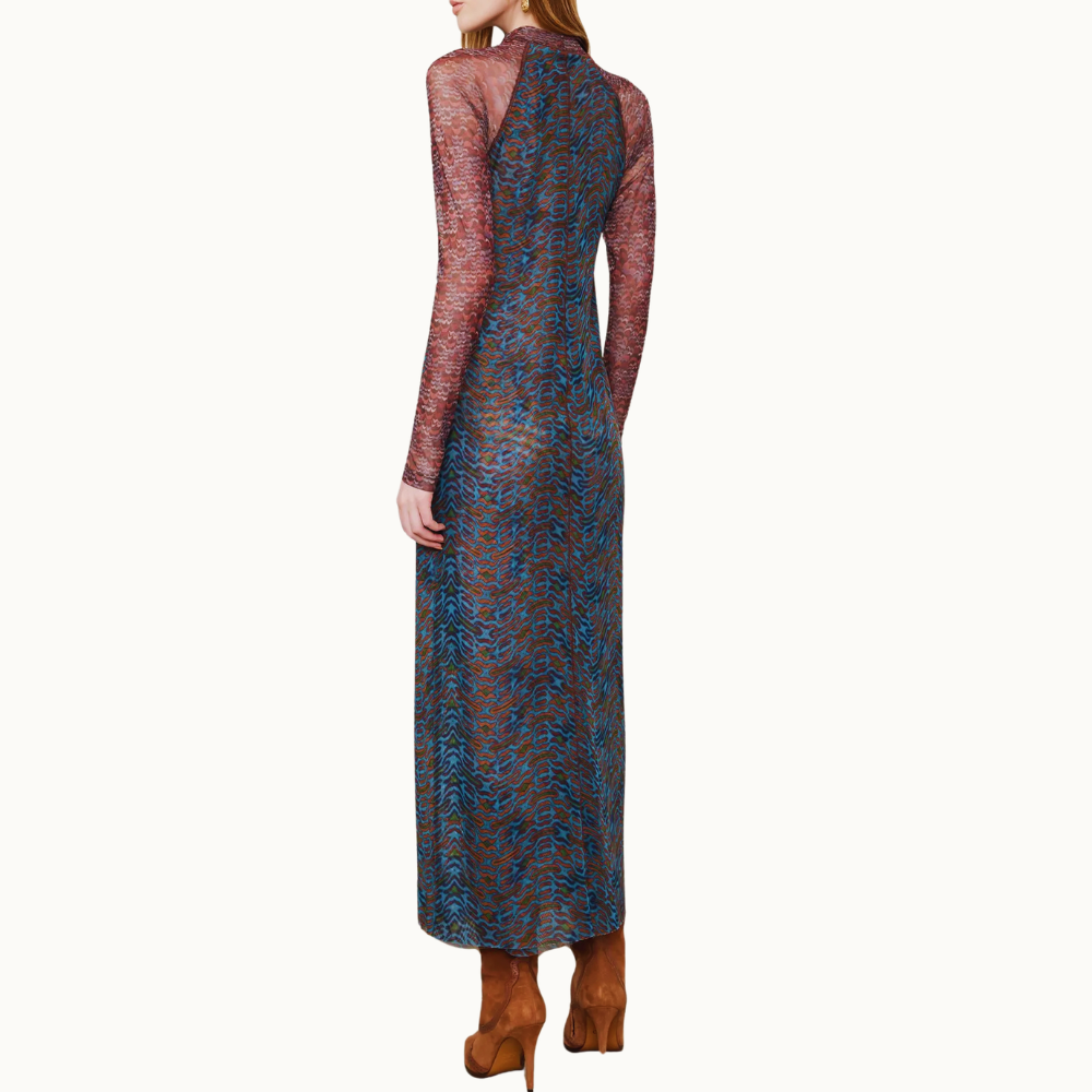 VESTIDO DE TULE DUPLO GOLA ALTA TIGRE