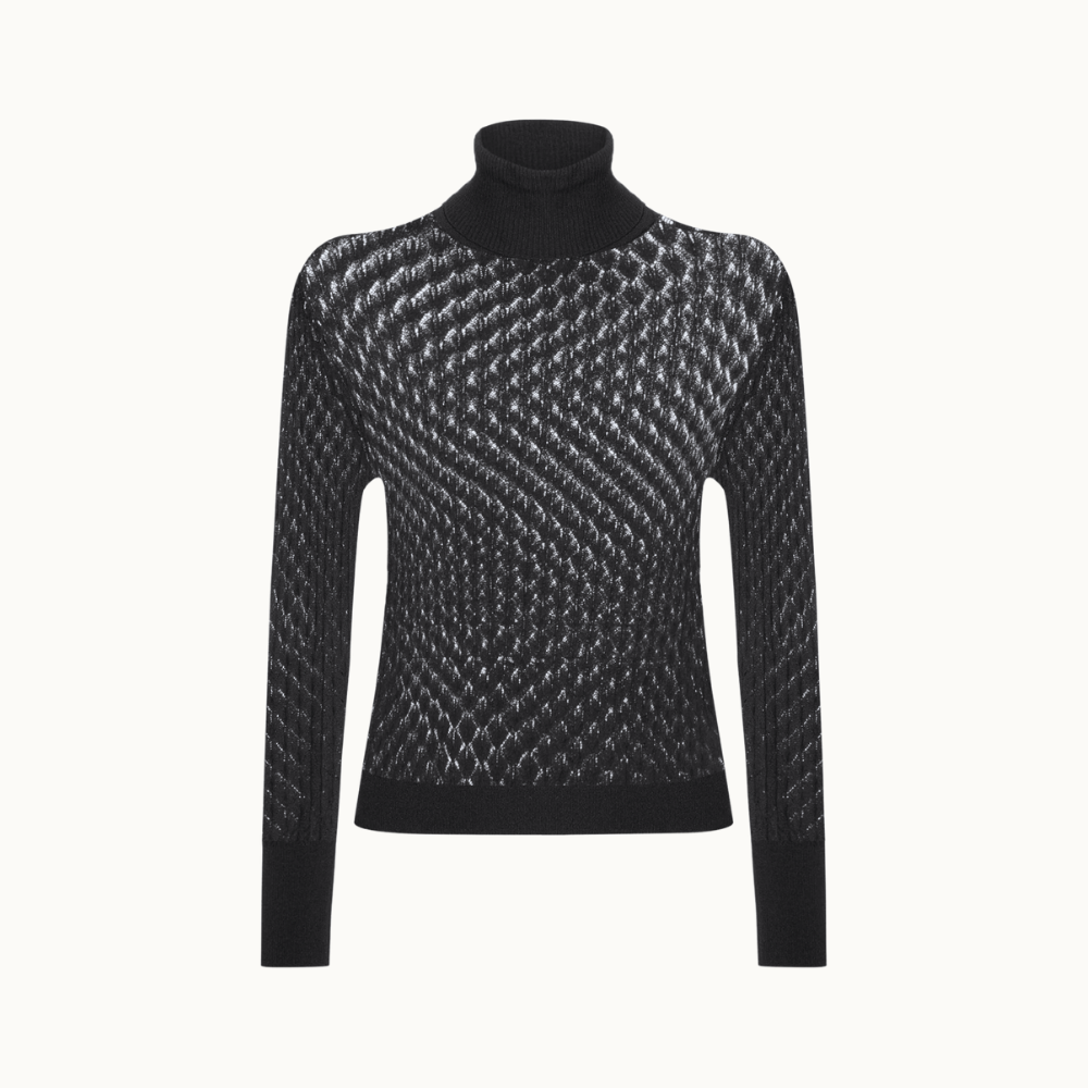Blusa De Tricot Com Gola Alta Ponto Vazado