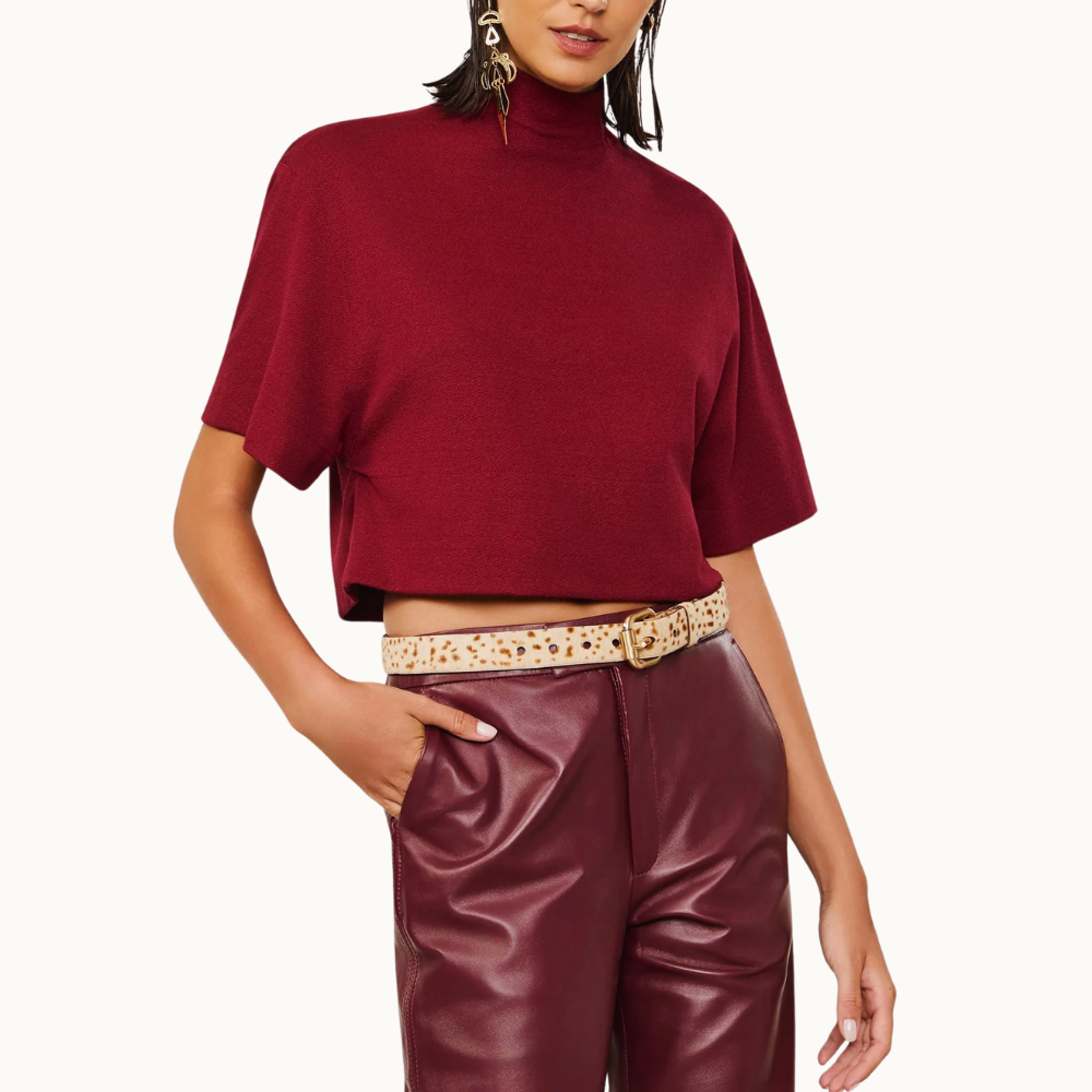 Blusa De Malha Crepe Gola Alta Com Ziper
