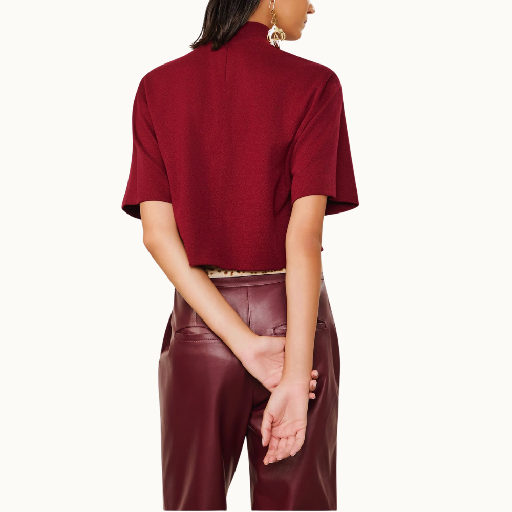 Blusa De Malha Crepe Gola Alta Com Ziper