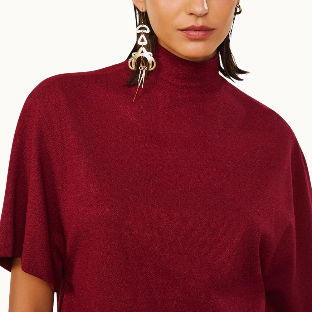 Blusa De Malha Crepe Gola Alta Com Ziper