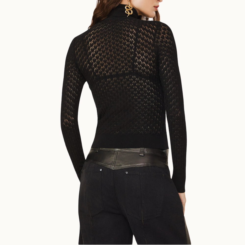Blusa De Tricot Com Gola Alta Ponto Vazado