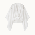 BLUSA DECOTE TRANSPASSE ELÁSTICO CINTURA MANGA AMPLA GEORGETE