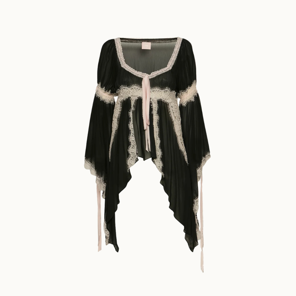 BATA MANGA LONGA CHIFFON COM RENDA