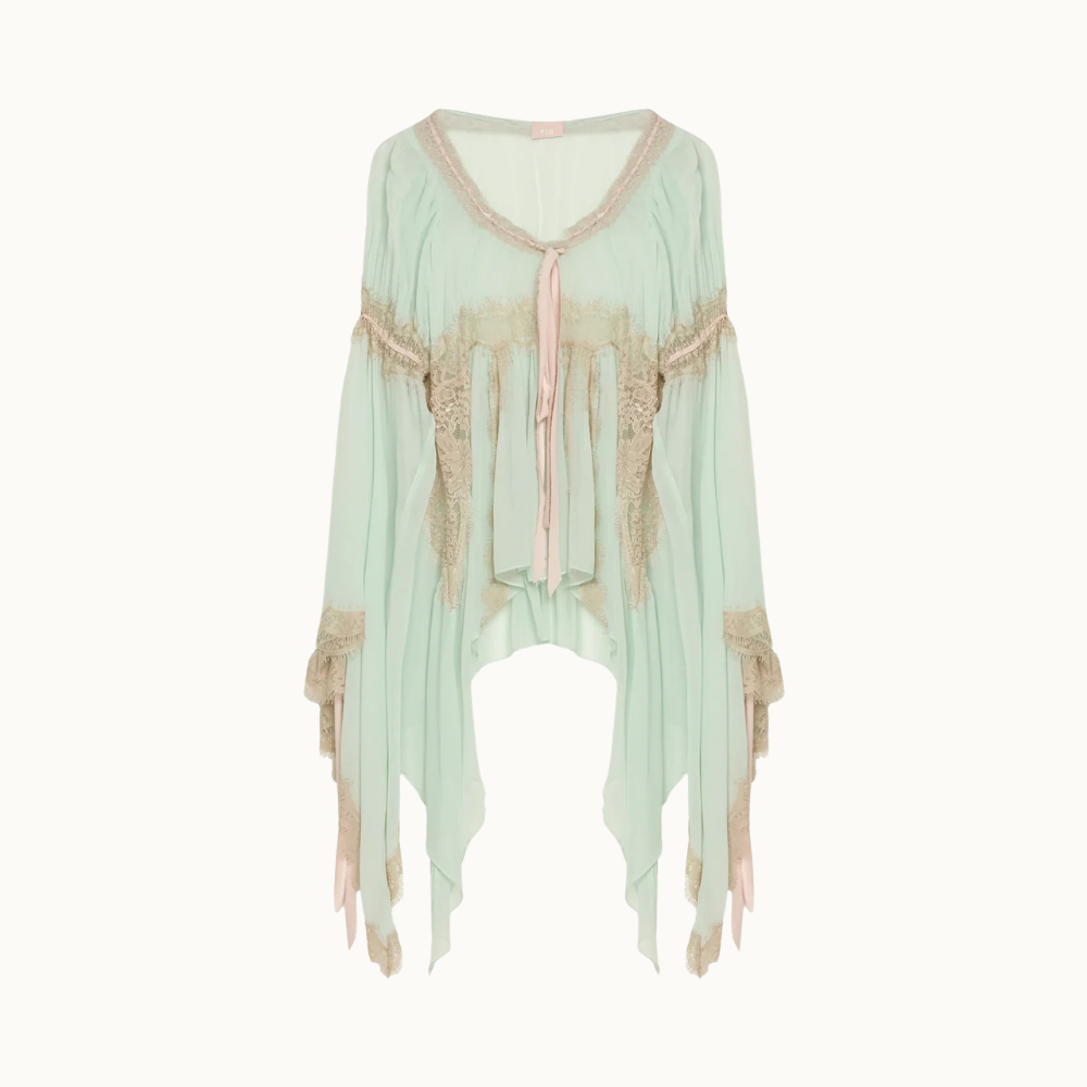 BATA MANGA LONGA CHIFFON COM RENDA