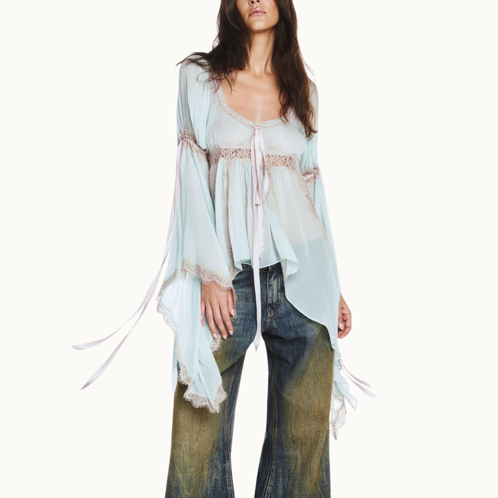 BATA MANGA LONGA CHIFFON COM RENDA