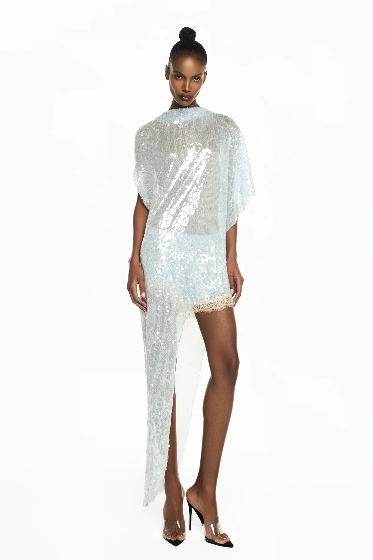 BLUSA KAFTAN ASSIMÉTRICA PAETÊ AZUL