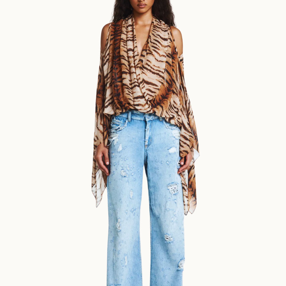 BLUSA DECOTE TRANSPASSE TIGRE