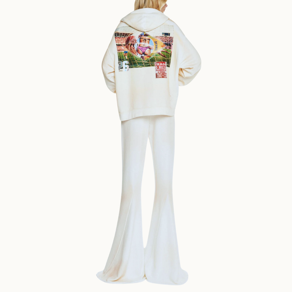 BLUSA DE MOLETOM ZÍPER E CAPUZ BRASIL OFF WHITE