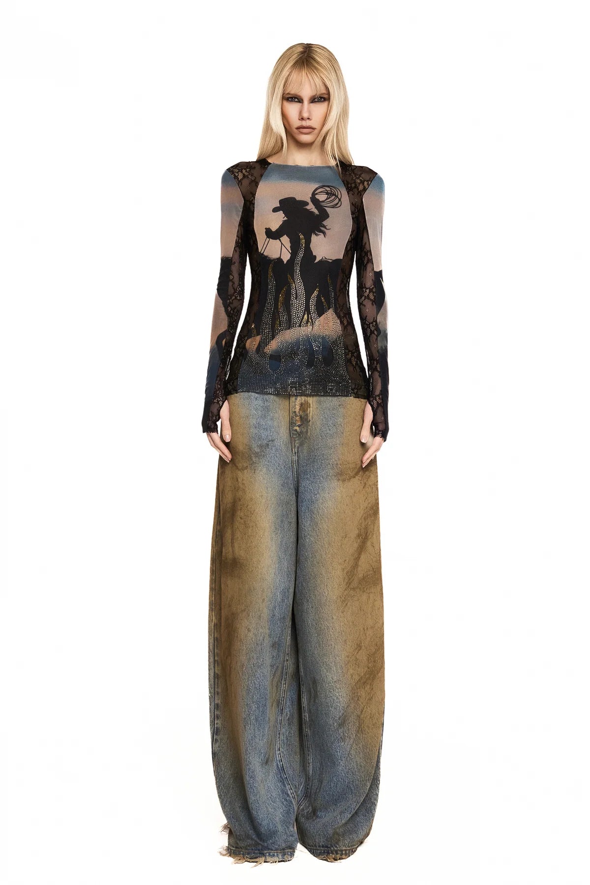 BLUSA MANGA LONGA TULE E RENDA WILD FIRE
