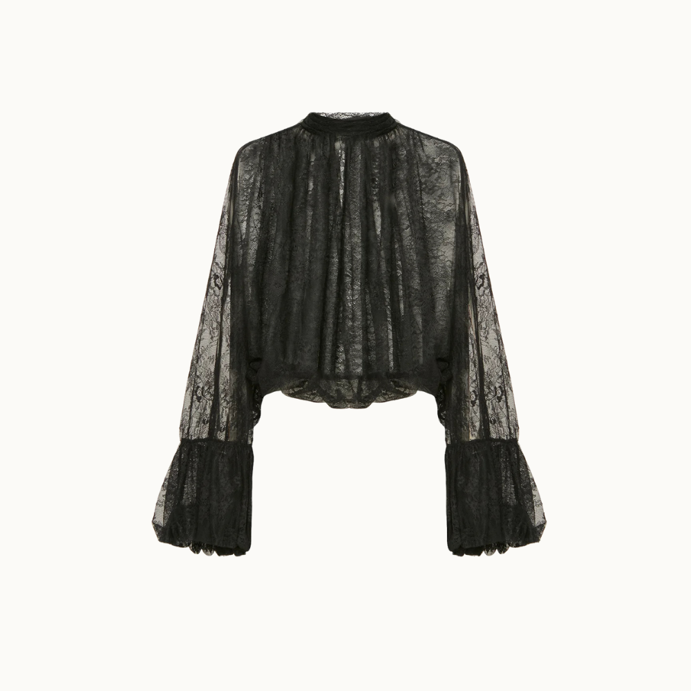 BLUSA GOLA ALTA MANGA BABADO RENDA