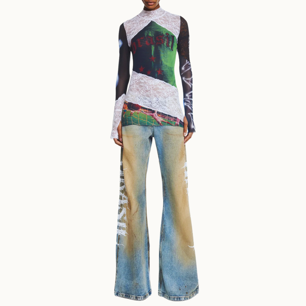 BLUSA MANGA LONGA GOLA ALTA TULE E RENDA BRASIL