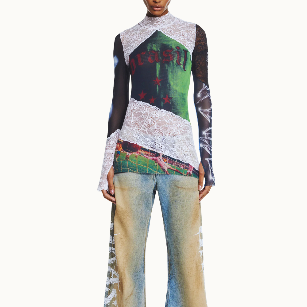 BLUSA MANGA LONGA GOLA ALTA TULE E RENDA BRASIL