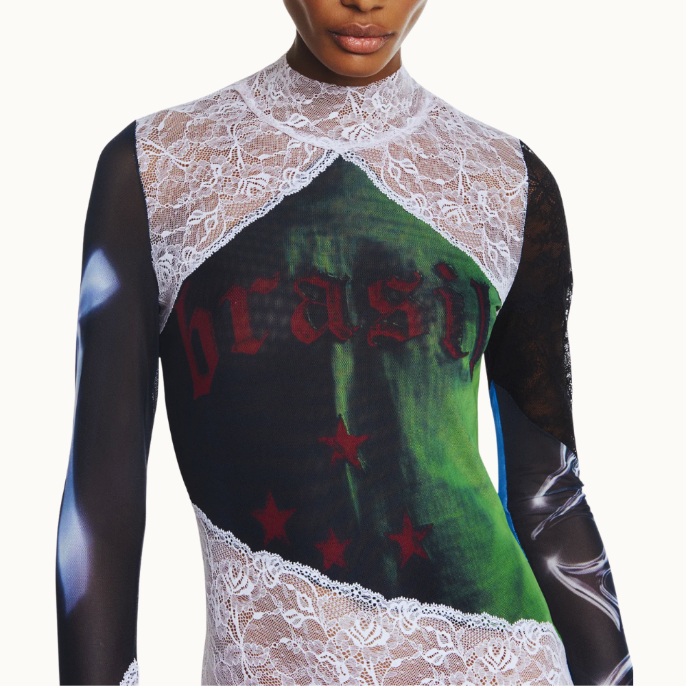 BLUSA MANGA LONGA GOLA ALTA TULE E RENDA BRASIL