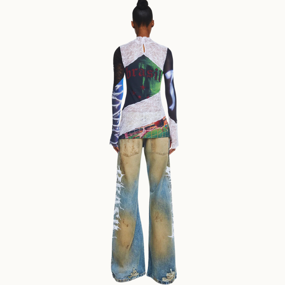 BLUSA MANGA LONGA GOLA ALTA TULE E RENDA BRASIL