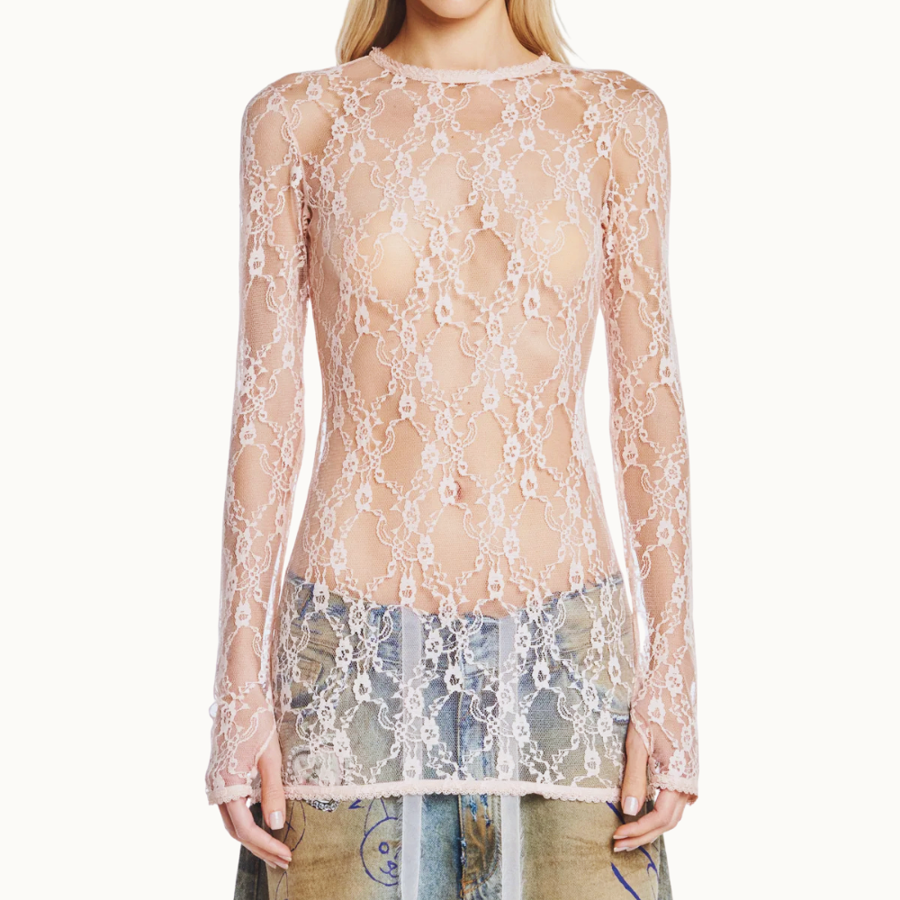 BLUSA MANGA LONGA RENDA ROSA