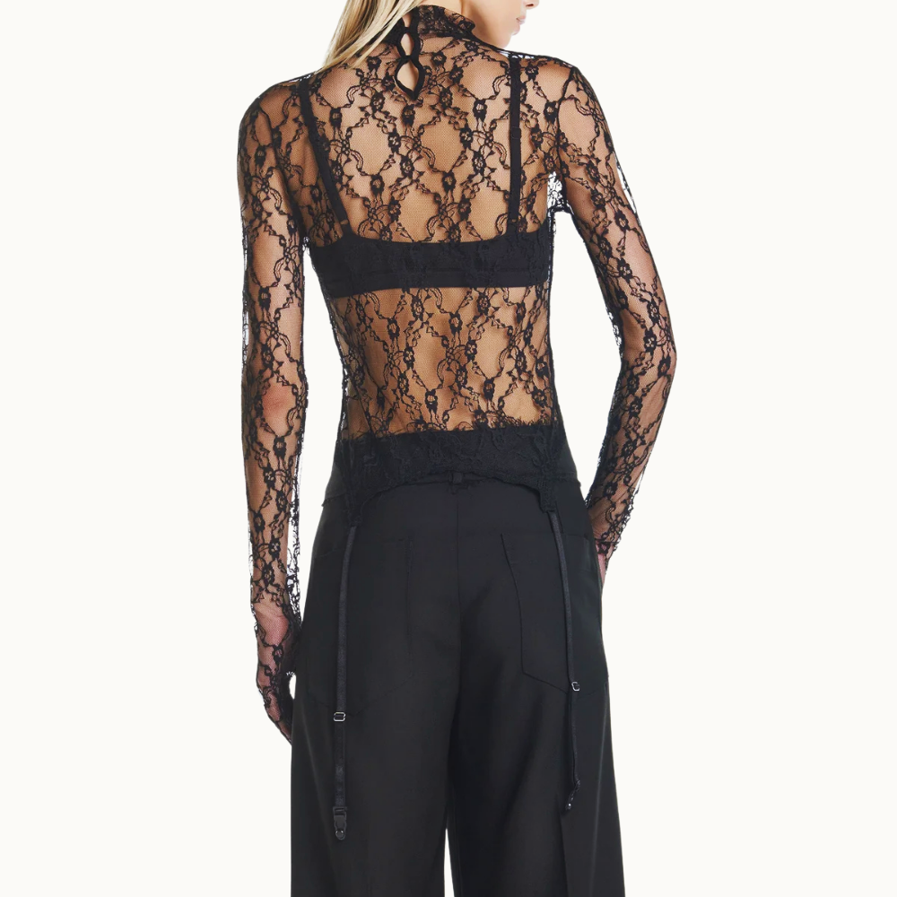 BLUSA MANGA LONGA LUVA ESPARTILHO RENDA