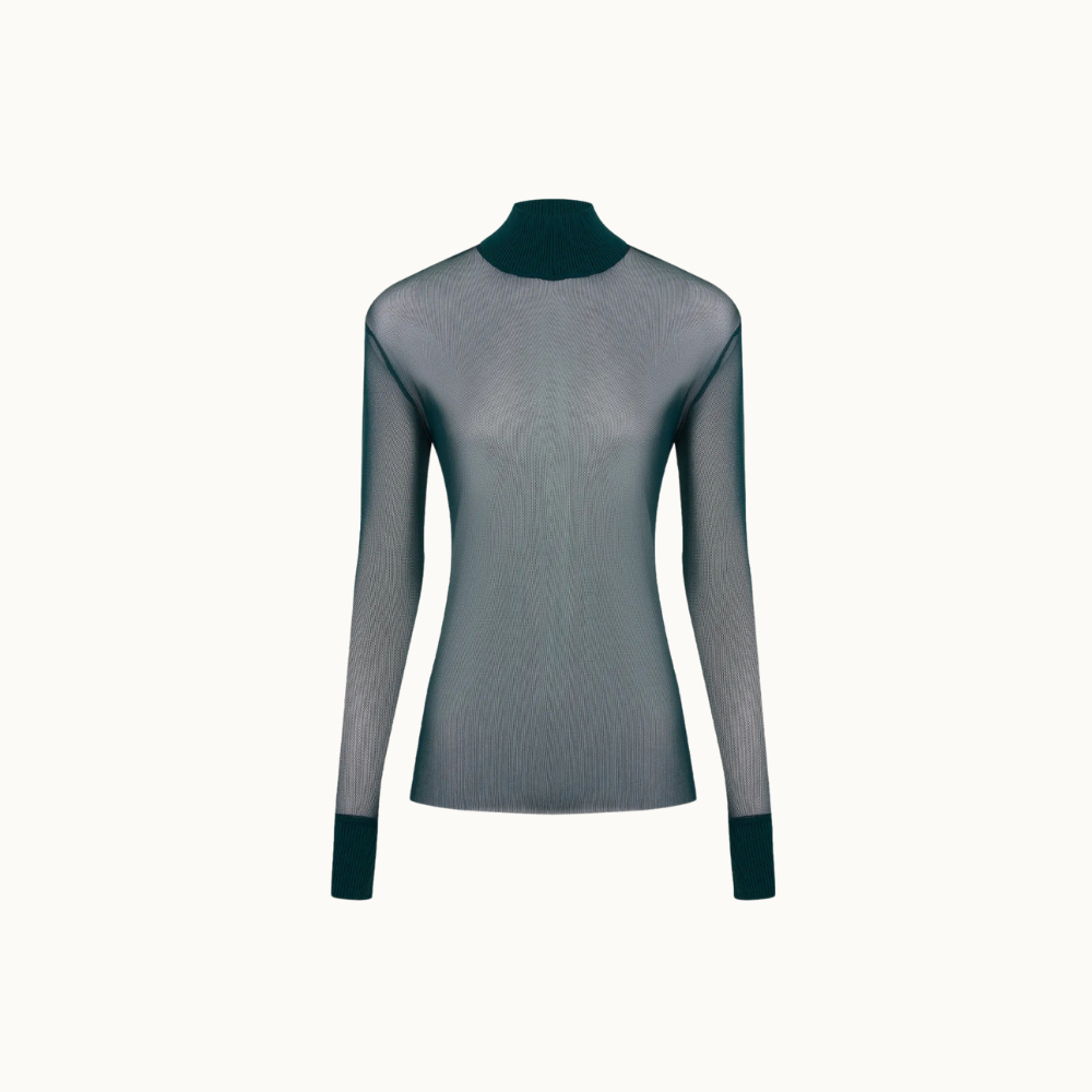 BLUSA TULE GOLA ALTA TEAL
