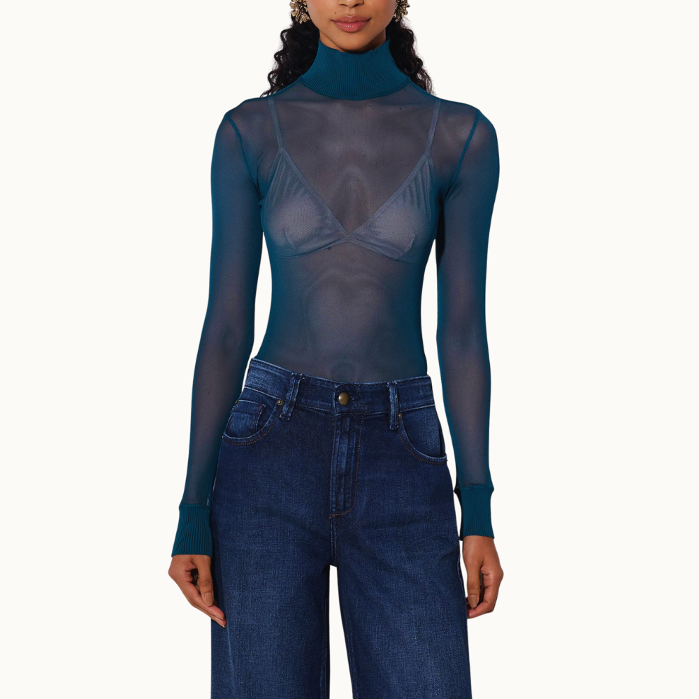 BLUSA TULE GOLA ALTA TEAL
