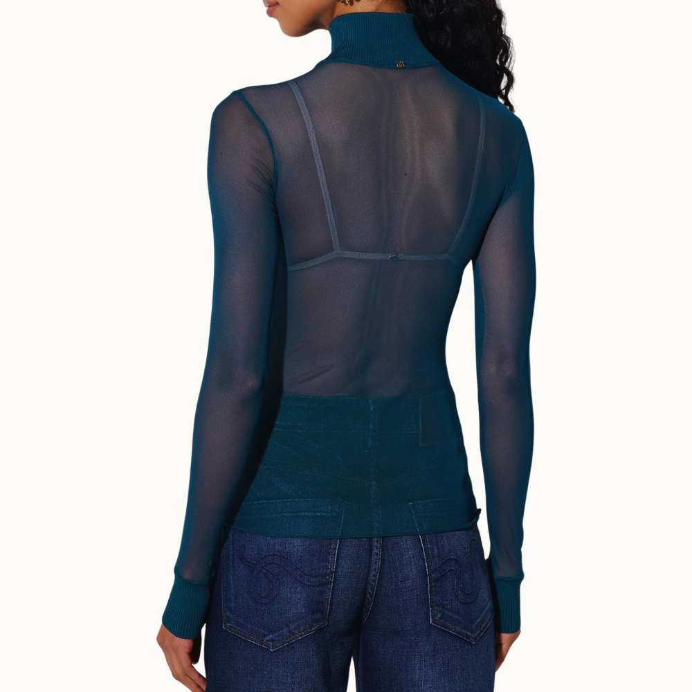 BLUSA TULE GOLA ALTA TEAL