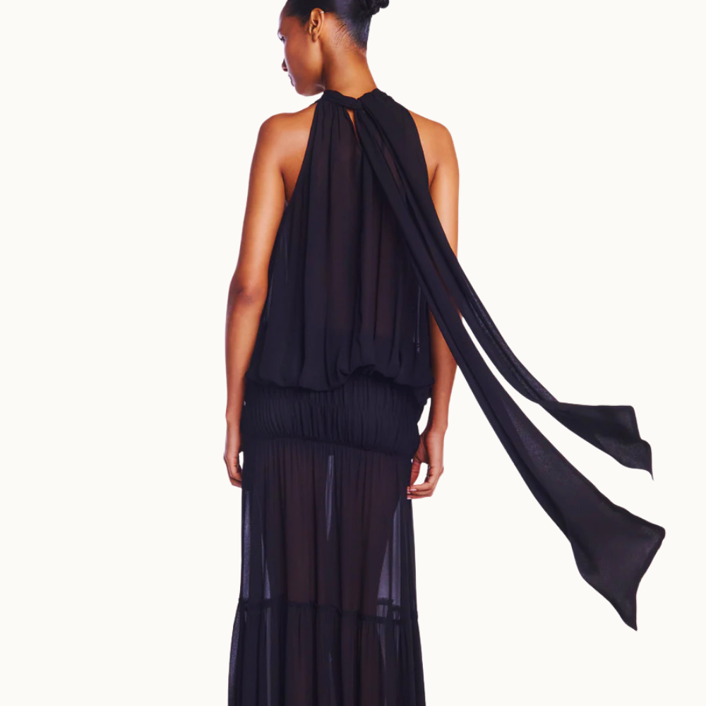 BLUSA GOLA ALTA SEM MANGA ELÁSTICO BARRA GEORGETE