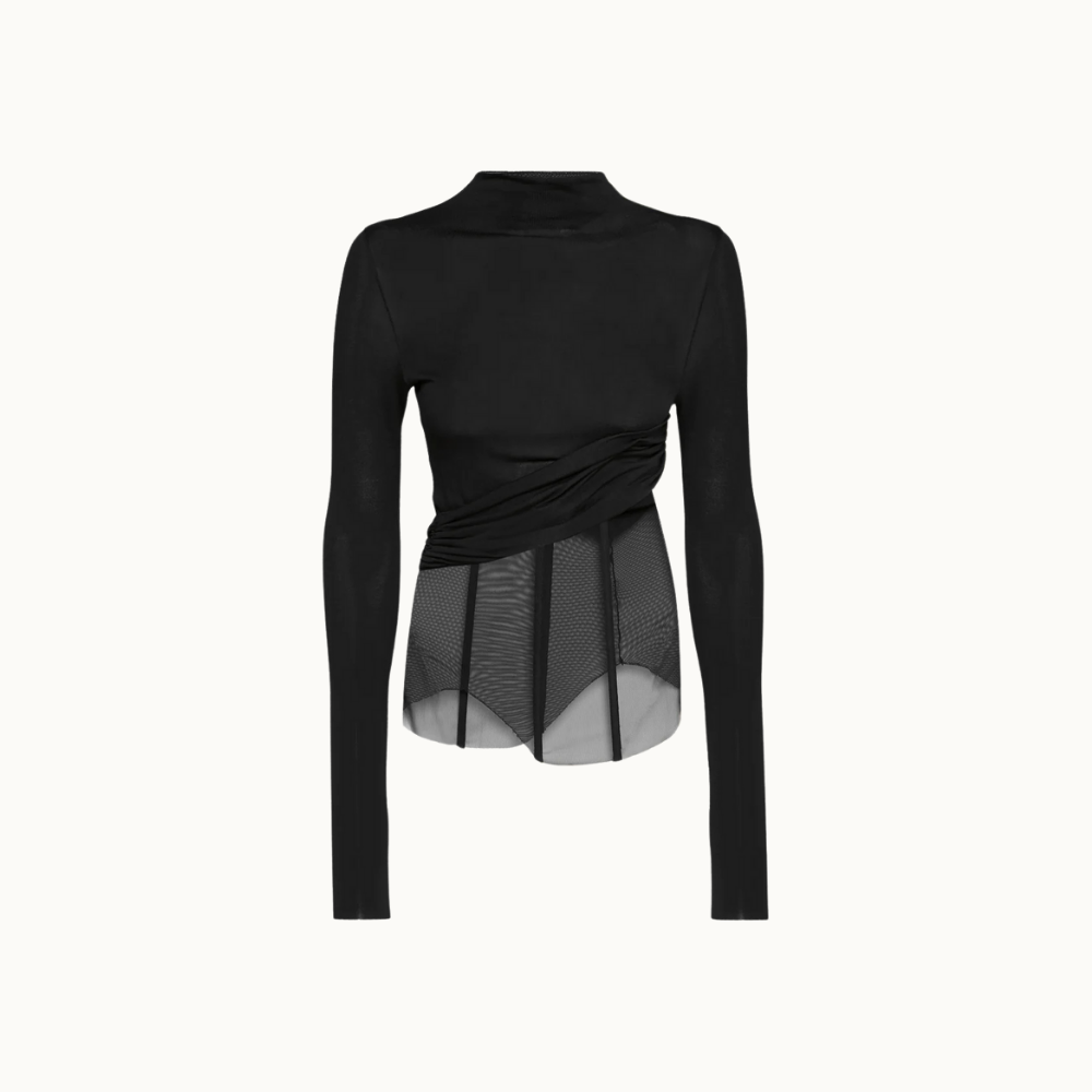 BLUSA MANGA LONGA MALHA CORPO CORSET TULE