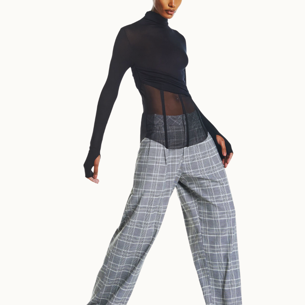 BLUSA MANGA LONGA MALHA CORPO CORSET TULE