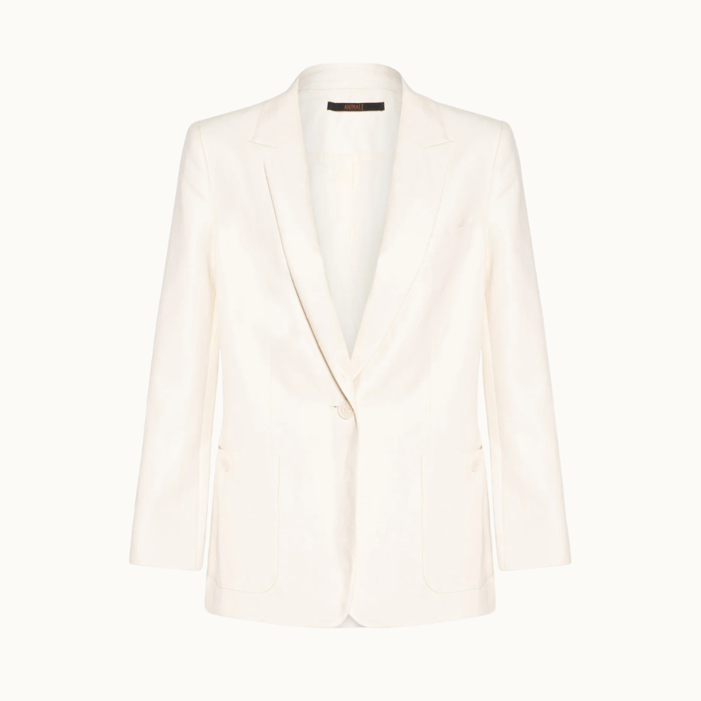 Blazer De Algodão Com Linho Reto Detalhe Bolsos Oversized