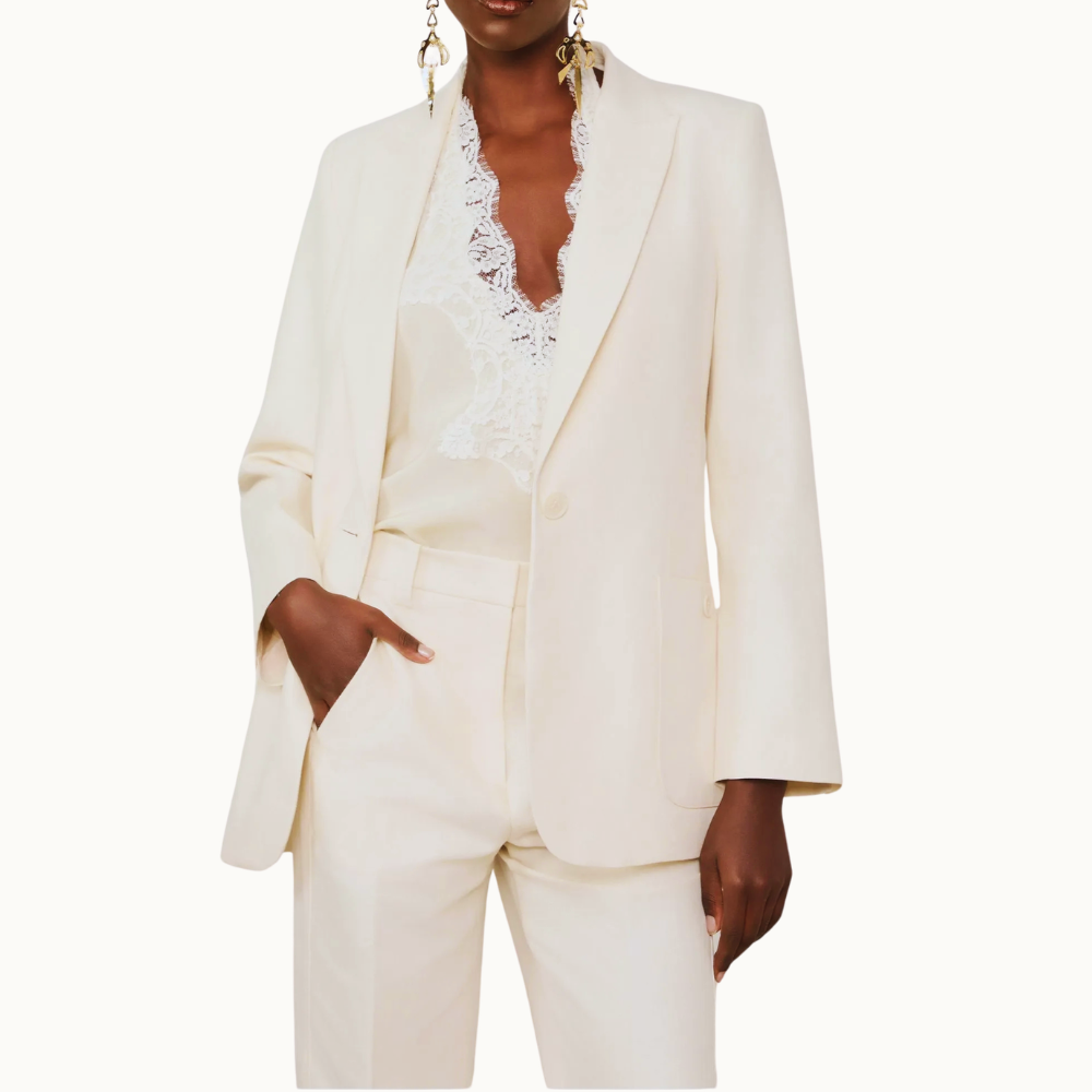 Blazer De Algodão Com Linho Reto Detalhe Bolsos Oversized