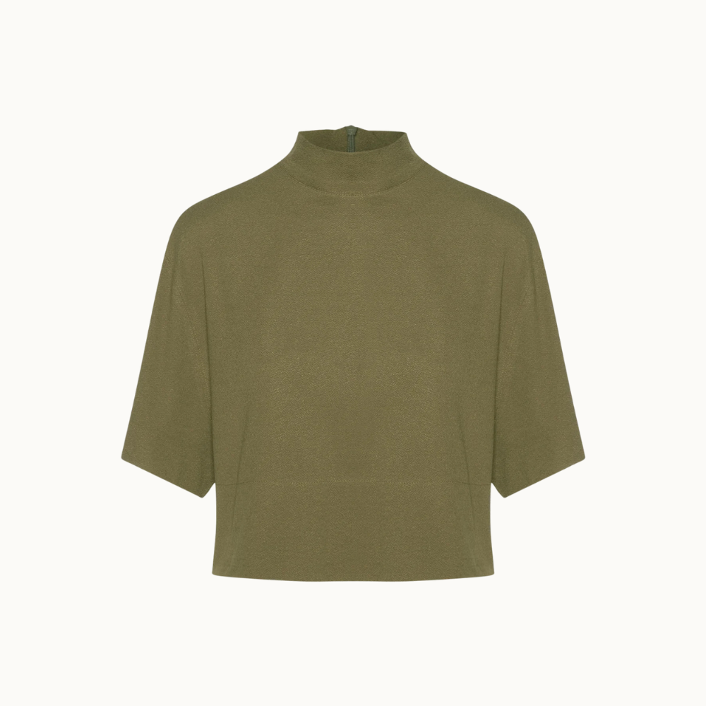 Blusa De Malha Crepe Gola Alta Com Ziper