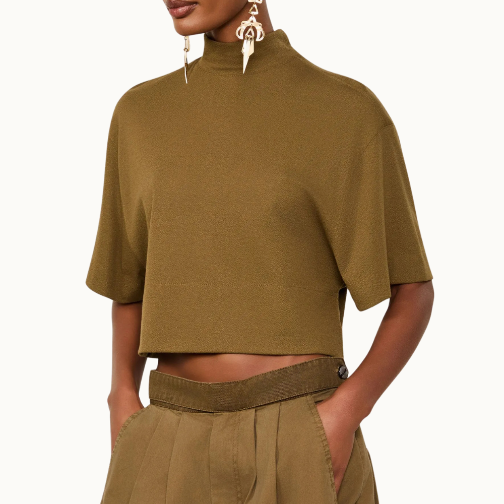 Blusa De Malha Crepe Gola Alta Com Ziper