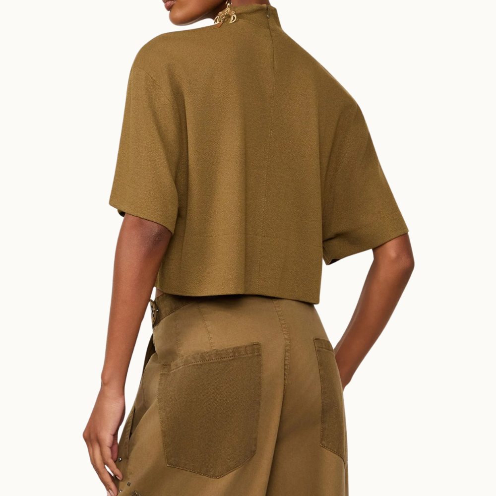 Blusa De Malha Crepe Gola Alta Com Ziper